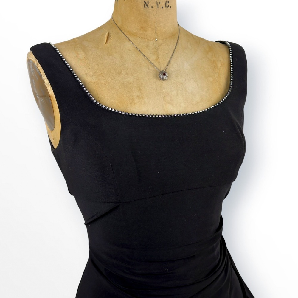 90s Alex Evenings Womens 8P Rhinestone Neckline Sheath Dress Draped Cocktail LBD - Picture 5 of 8